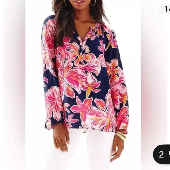 Lilly Pulitzer Tops - Lilly Pulitzer Elsie Silk Floral Blouse Size XXS Pink, Navy & White NWOT